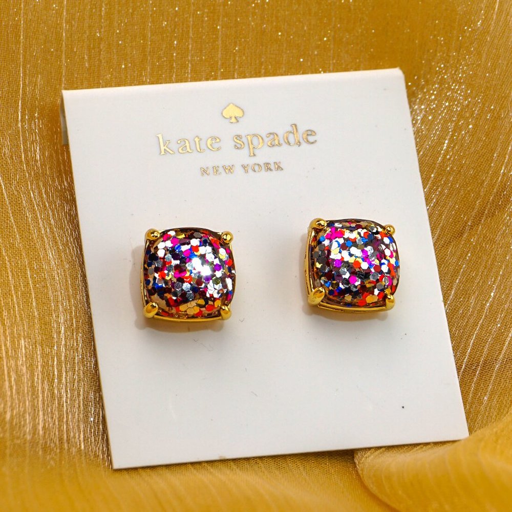 Kate Spade Small Square Studs Earrings in Multi Glitter + Dust Bag